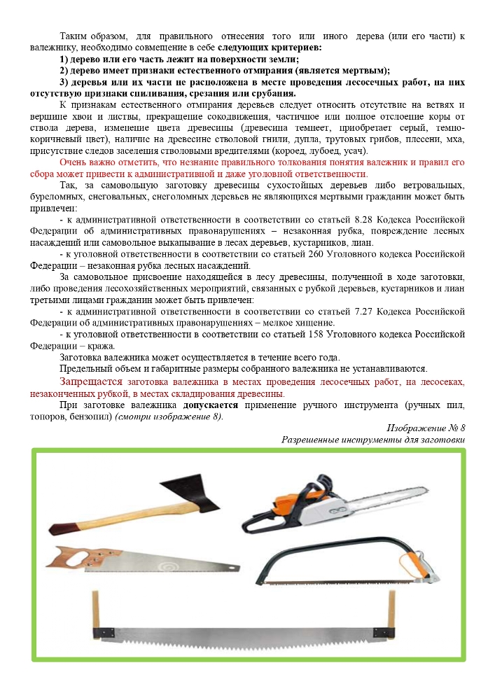 ПАМЯТКА для граждан, осуществляющих заготовку и сбор валежника для собственных нужд